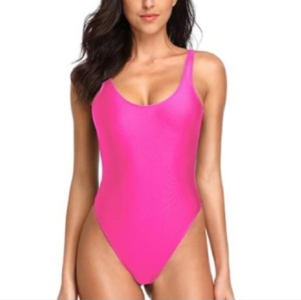 Dixperfect Retro 80s/90s Hot Pink One Piece Swimsuit Size M